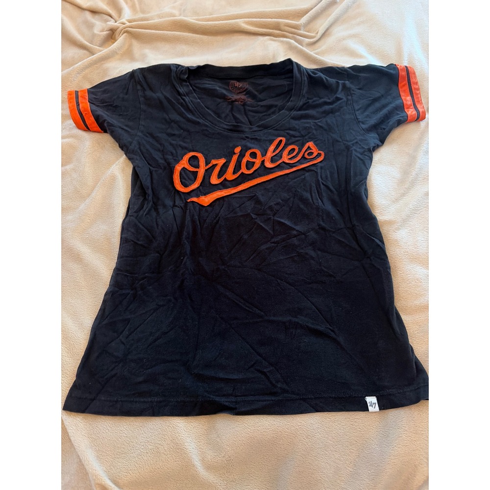 47 Brand Baltimore Orioles MLB Ringer T-Shirt Womens Medium Black with Orange